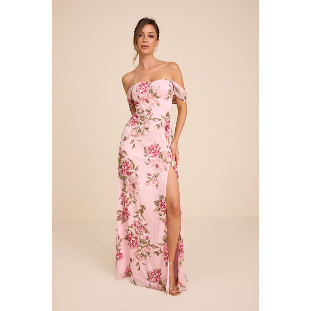 Lulu's Pink Floral Off-Shoulder Maxi Dress